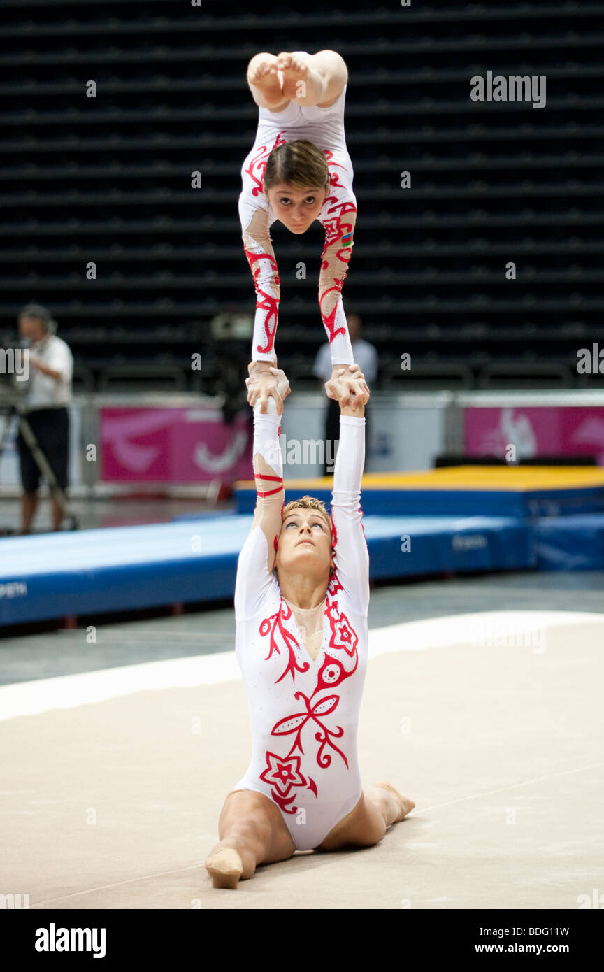 Gymnastics Acrobatics Pair Women competition, World Games, Kaohsiung, Taiwan, July 20, 2009 Stock Photo