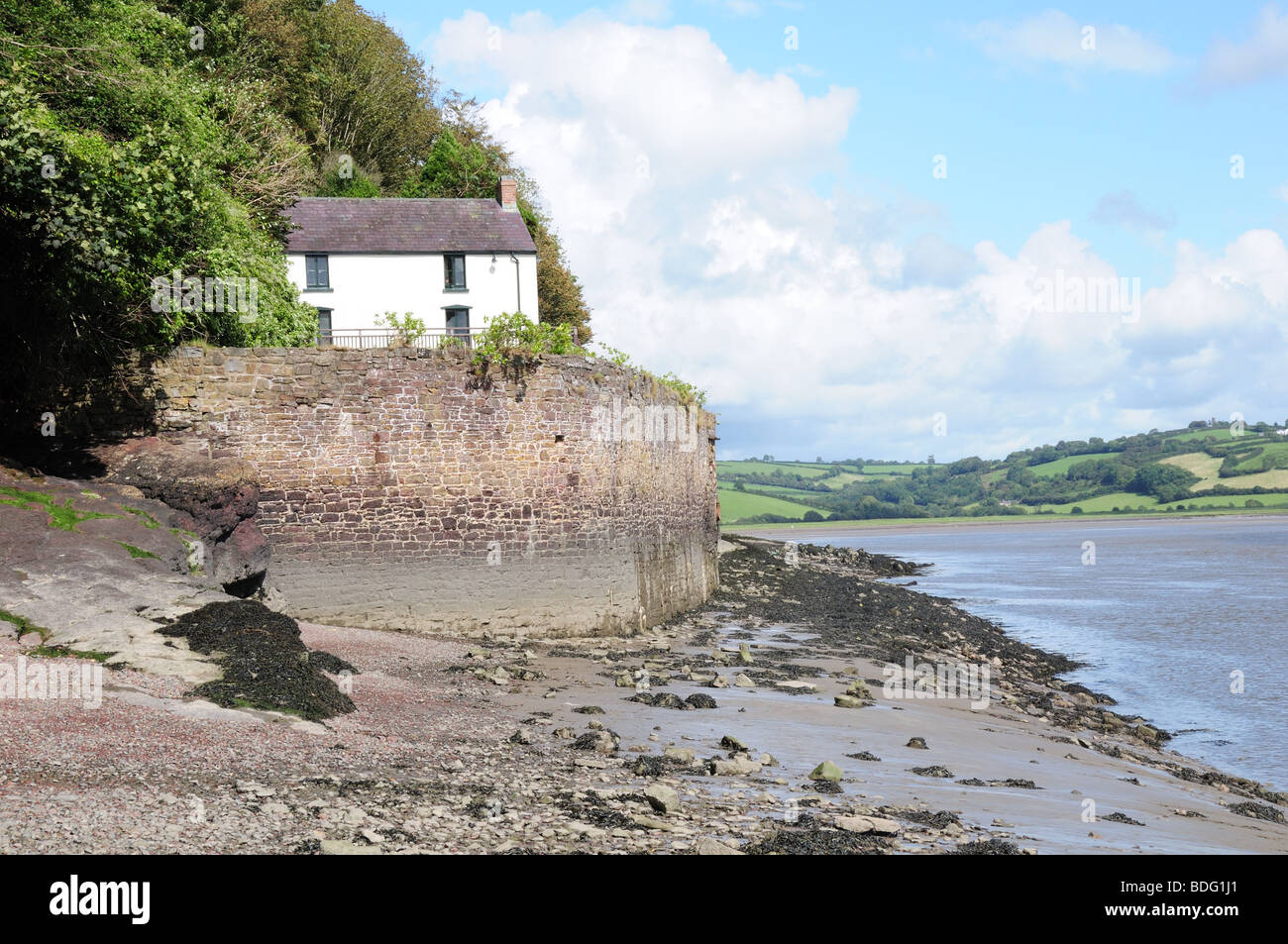 Dylan Thomas Boat House on the Taf Estuary Laugharne Carmarthenshire Wales Cymru Uk Stock Photo