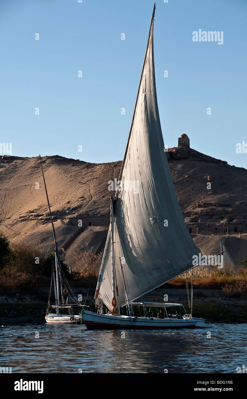 Felucca sailboat sailing boat Nile River Aswan Egypt traditional ...