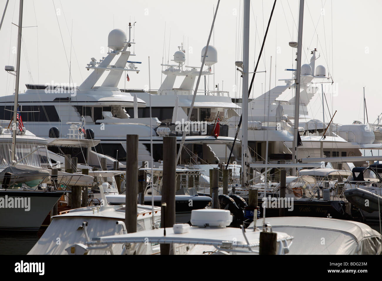 Yachts, marina, Sag Harbor, New York Stock Photo