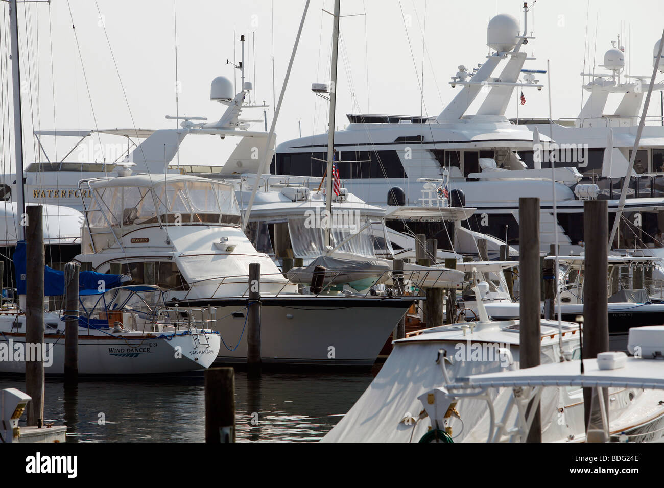 Yachts, marina, Sag Harbor, New York Stock Photo