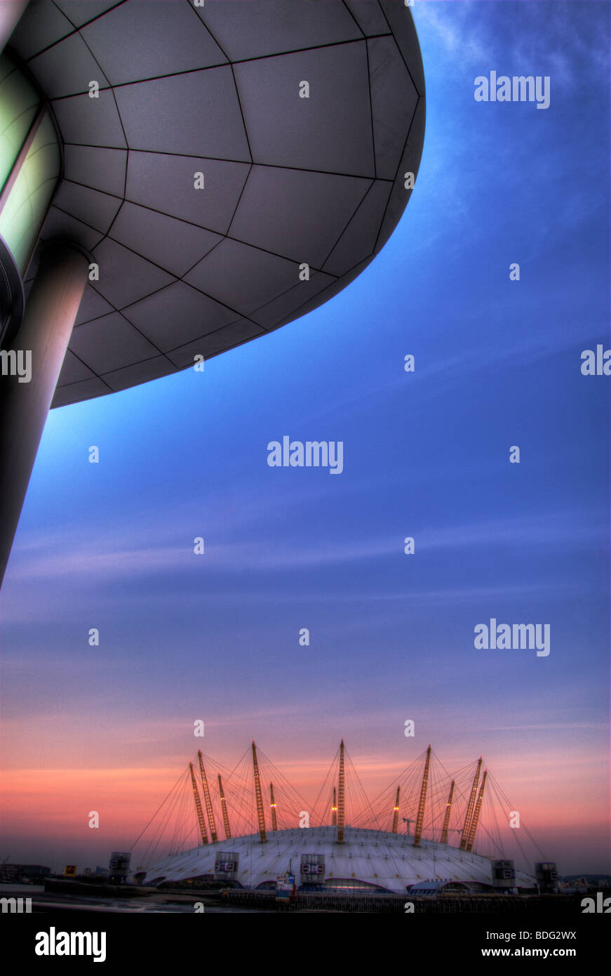 HDR - High Dynamic Range image looking towards the O2 concert arena, London, England, UK Stock Photo