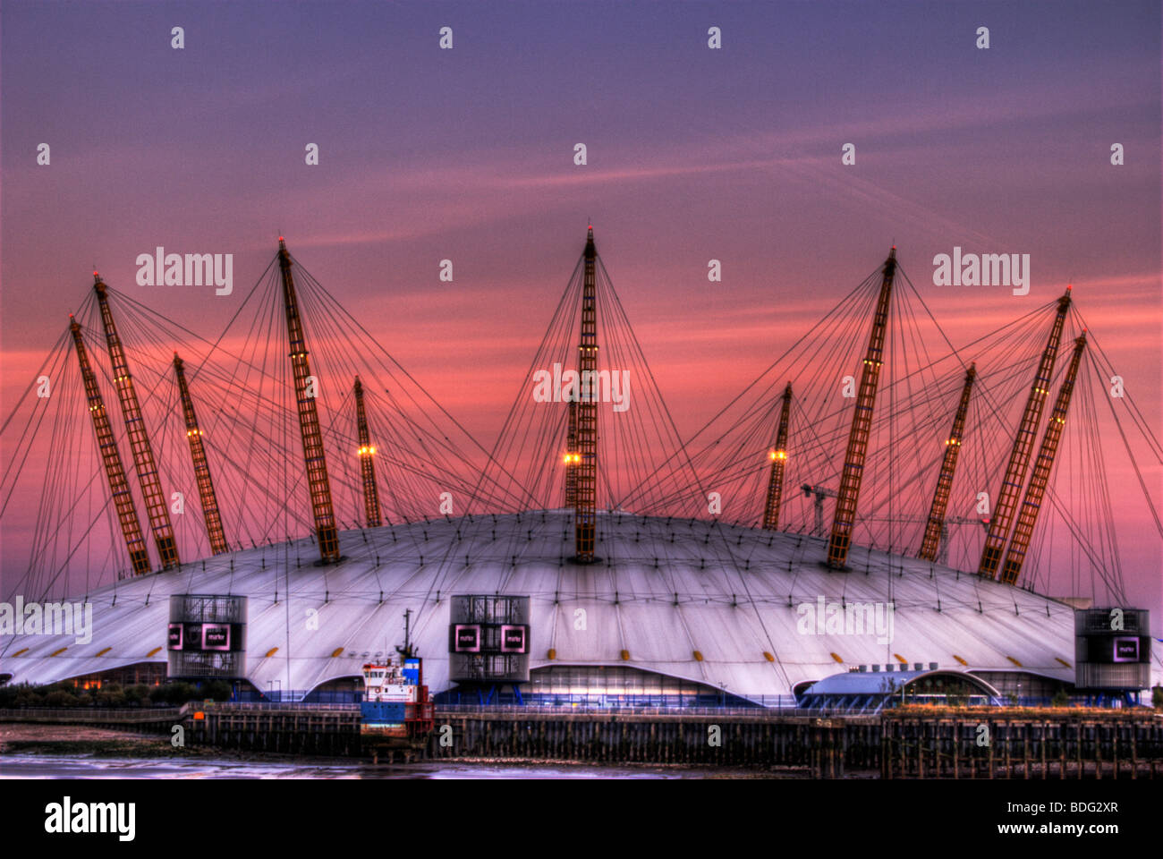 HDR - High Dynamic Range image of the O2 arena, Docklands, London, England, UK Stock Photo
