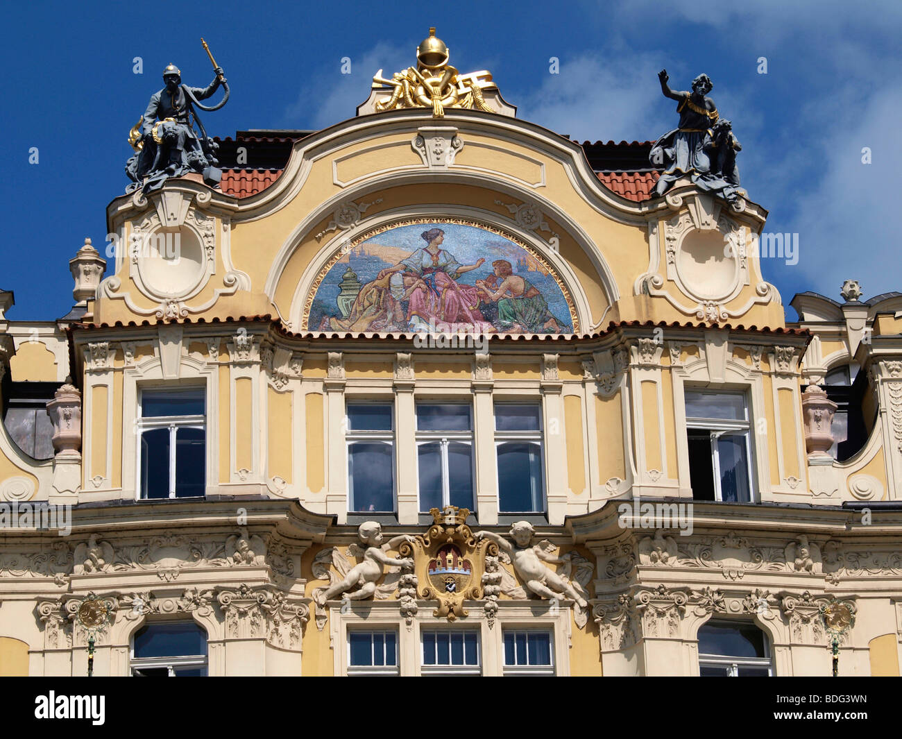 Historic house front, Prague, Central Bohemia, Czech Republic, Eastern Europe Stock Photo
