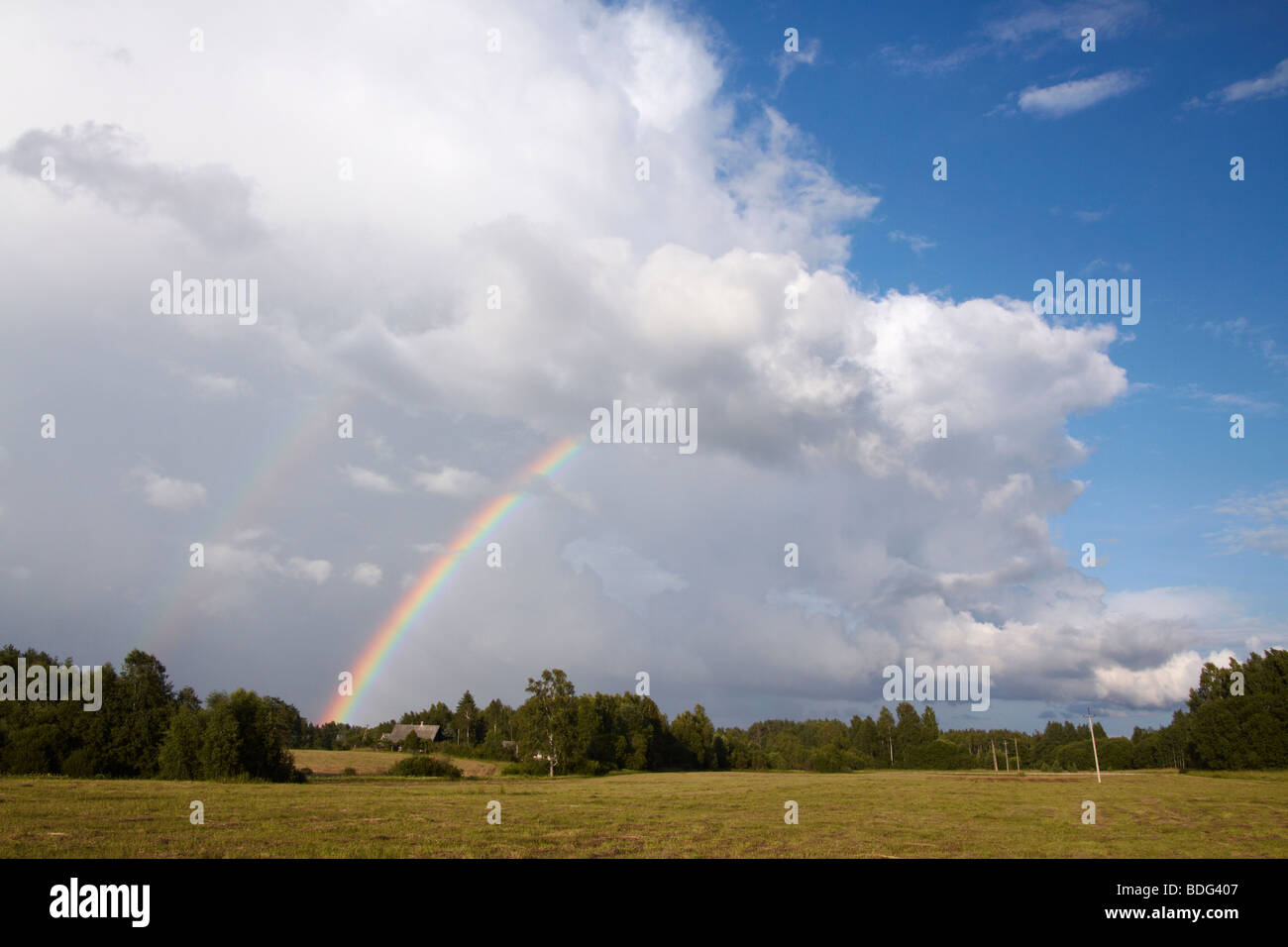 Sky is clearing after the rain in countryside Stock Photo