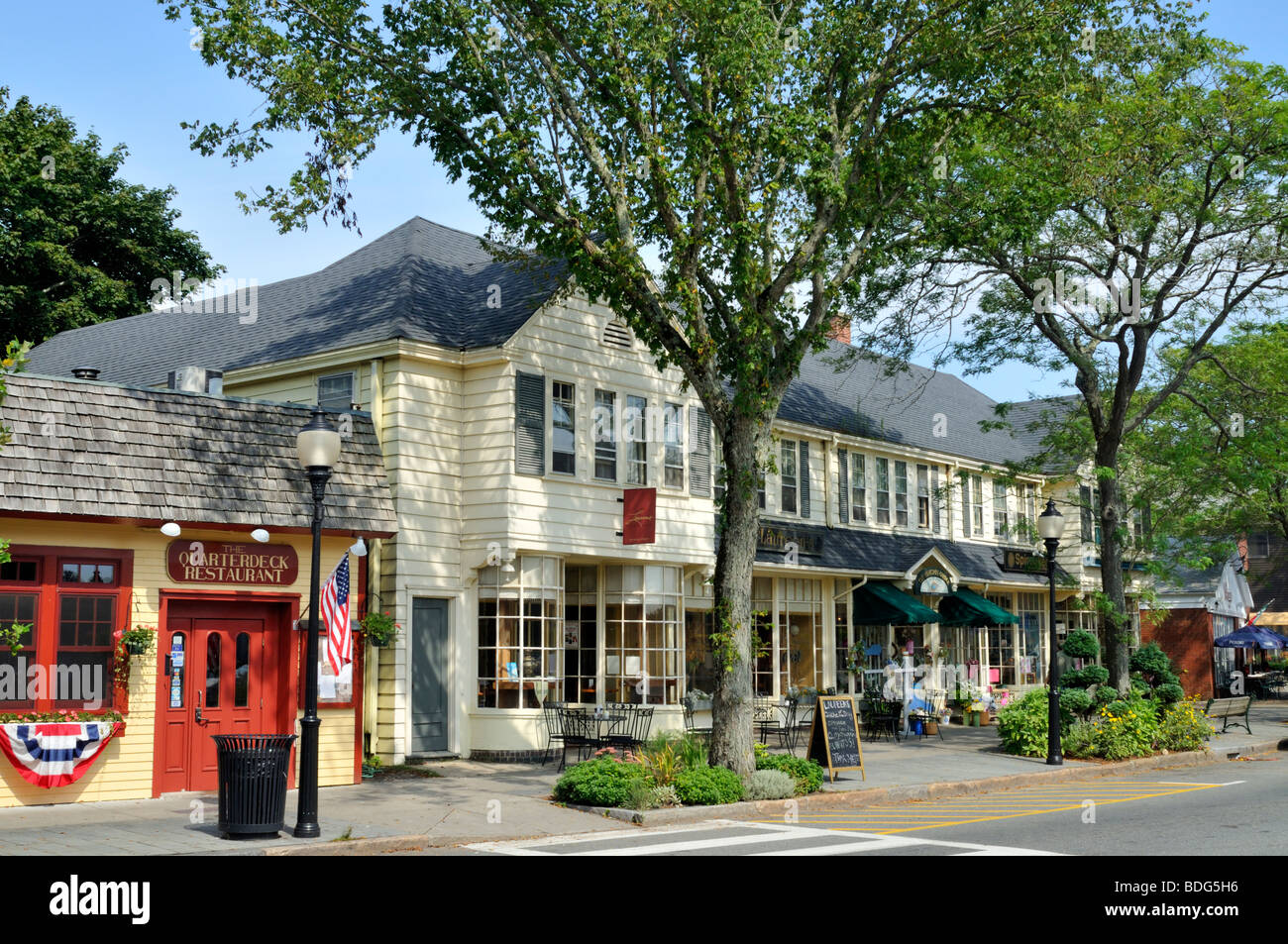 Falmouth Village, Cape Cod, street scene with shops and restaurants in