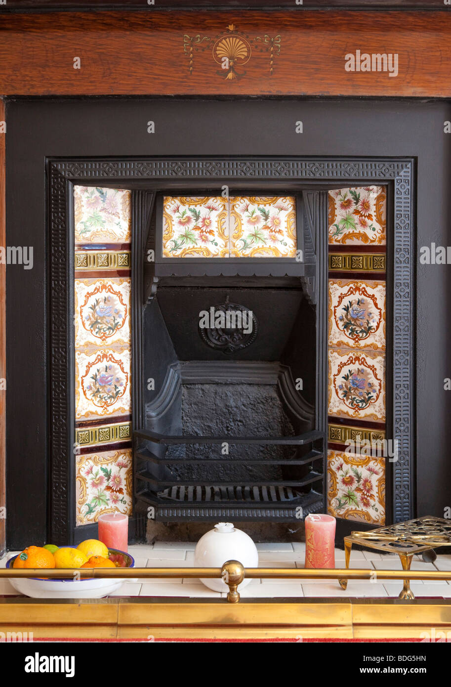 Victorian style cast iron fireplace Stock Photo