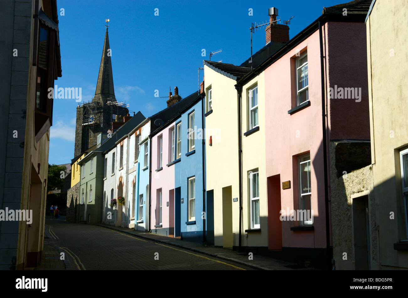 A row of colourful houses in Tenby, Pembrokeshire, Wales. Stock Photo