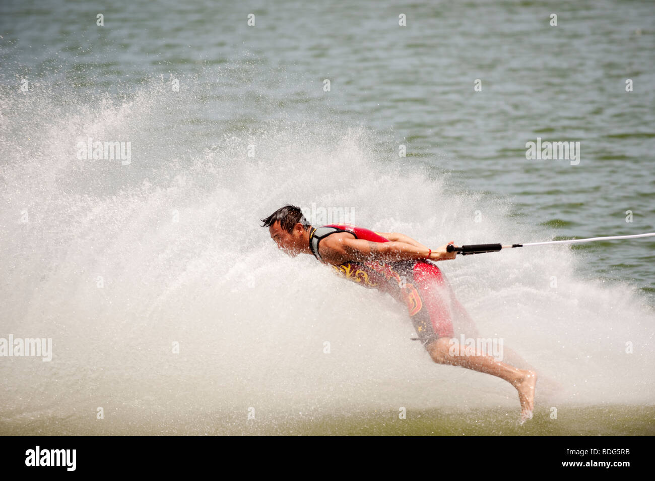 Xin Yang of China competes in Men's Barefoot Water Skiing Competition, World Games, Kaohsiung, Taiwan, July 22, 2009 Stock Photo