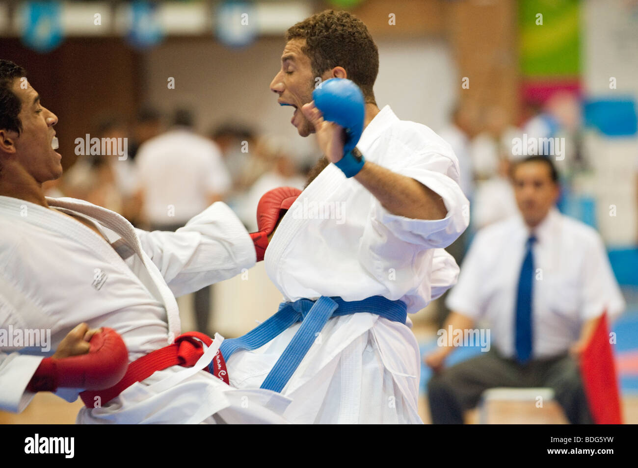 Karate Kumite Match, World Games, Kaohsiung, Taiwan, July 25, 2009 Stock Photo