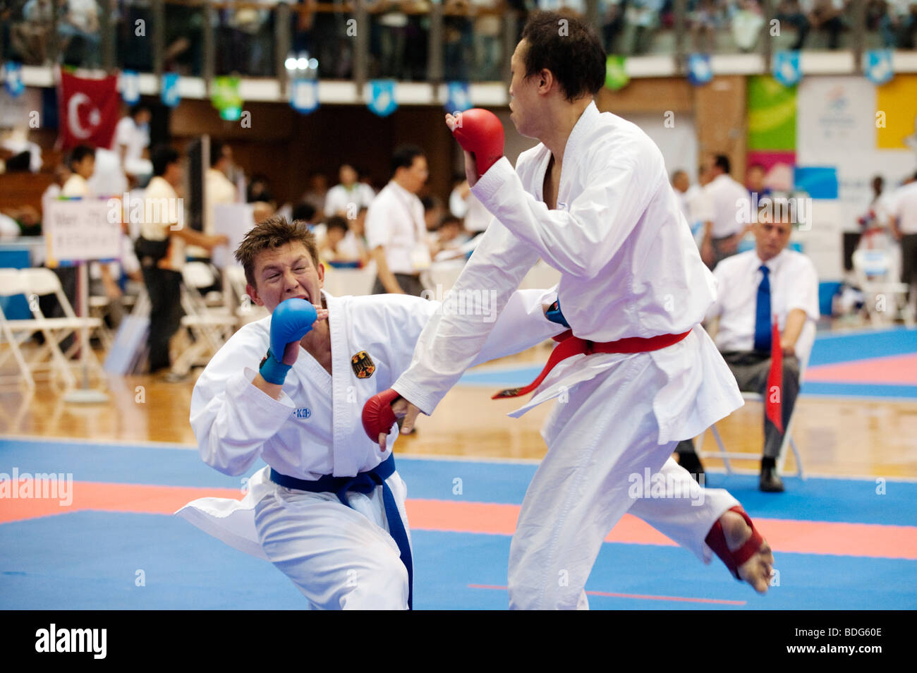 Karate Kumite Match, World Games, Kaohsiung, Taiwan, July 25, 2009 Stock Photo