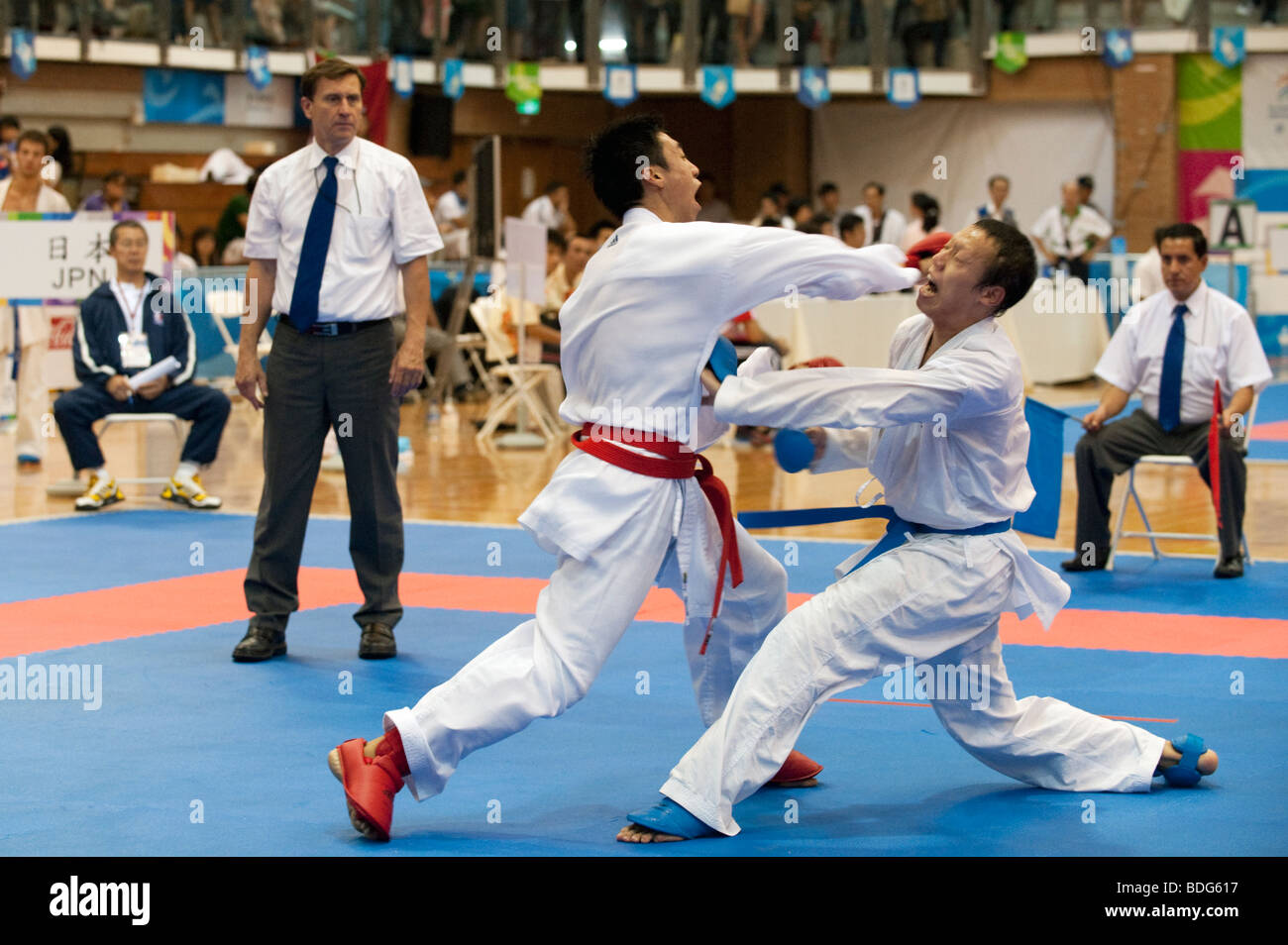 Karate Kumite Match, World Games, Kaohsiung, Taiwan, July 25, 2009 Stock Photo