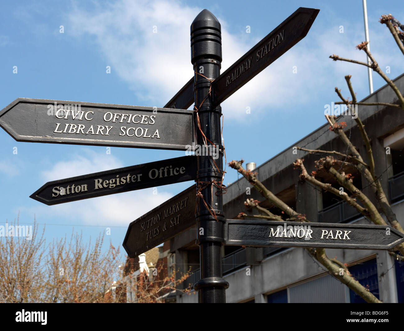 Signpost Sutton Surrey Stock Photo