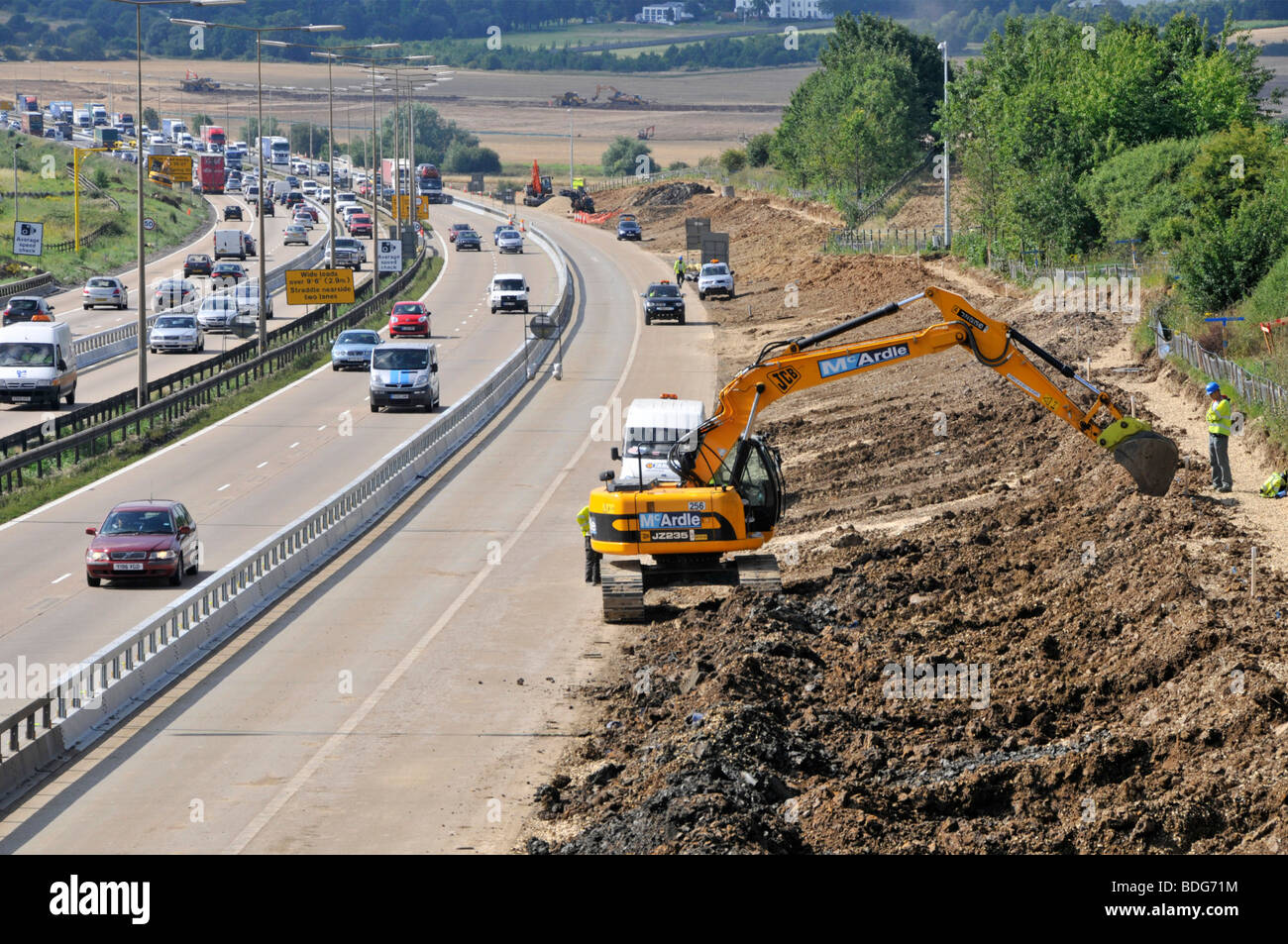 M25 road widening project with contra flow in operation Stock Photo Alamy