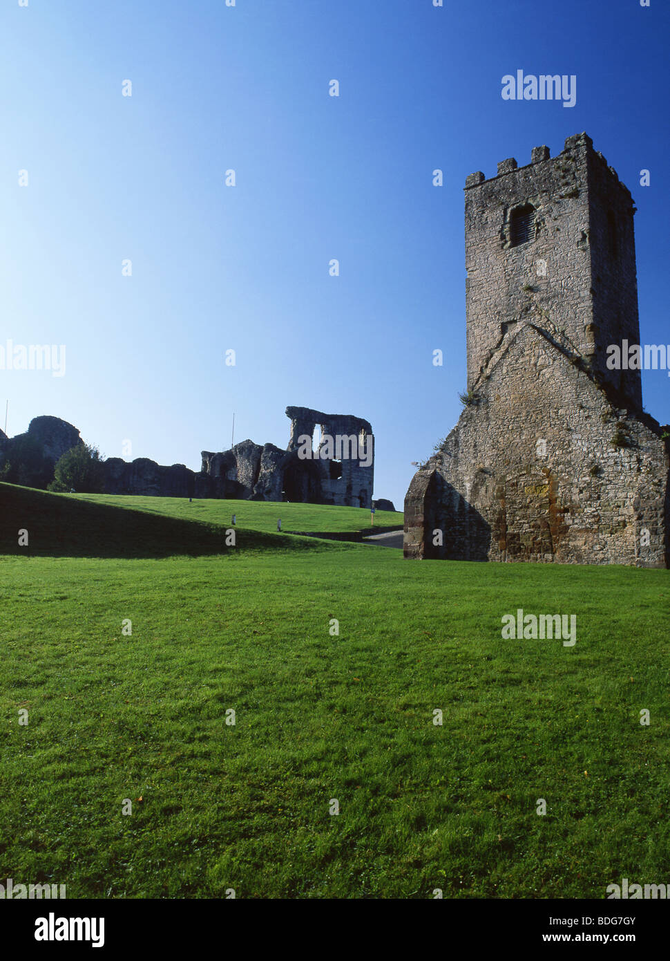 Denbigh Castle and St Hilary's Chapel Tower Denbighshire North Wales UK