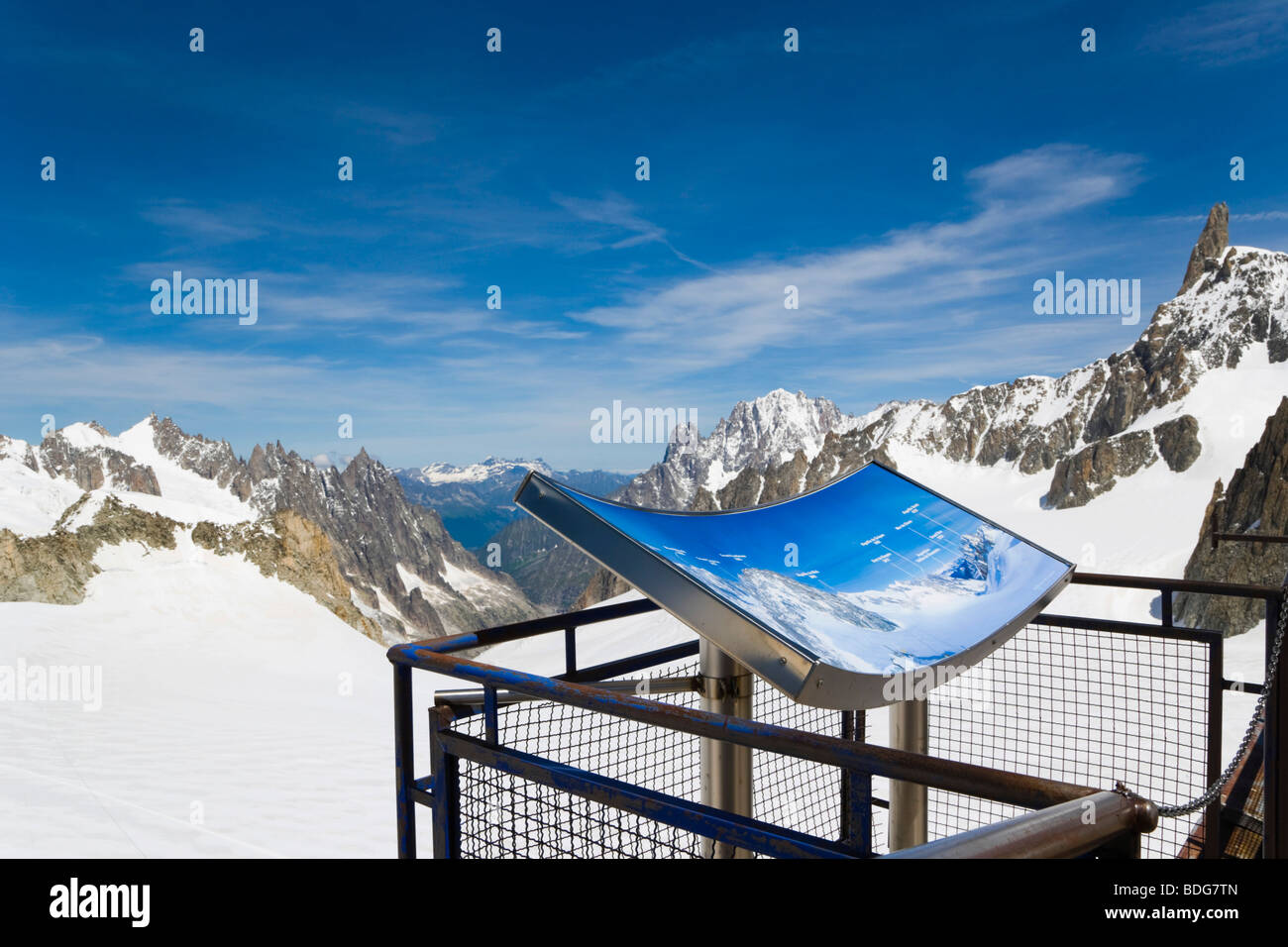 View from Glacier's sun terrace at Punta Helbronner, Funivie Monte Bianco, Mont Blanc funicular, Mont Blanc Massif, Alps, Italy Stock Photo