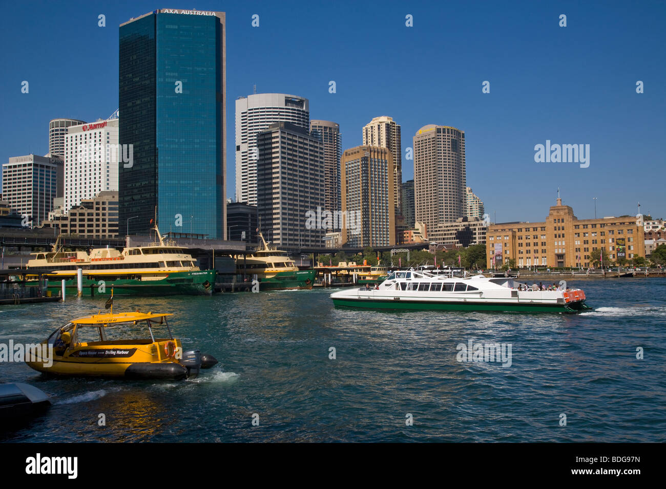 Australia, NSW, Sydney, Sydney Cove, view of Circular Quay with Sydney Harbour ferries Stock Photo