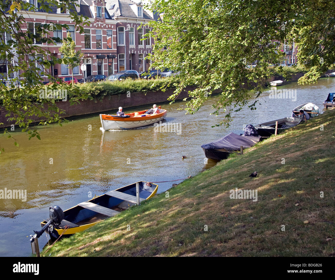 Boats River Spaarne Haarlem Holland Stock Photo