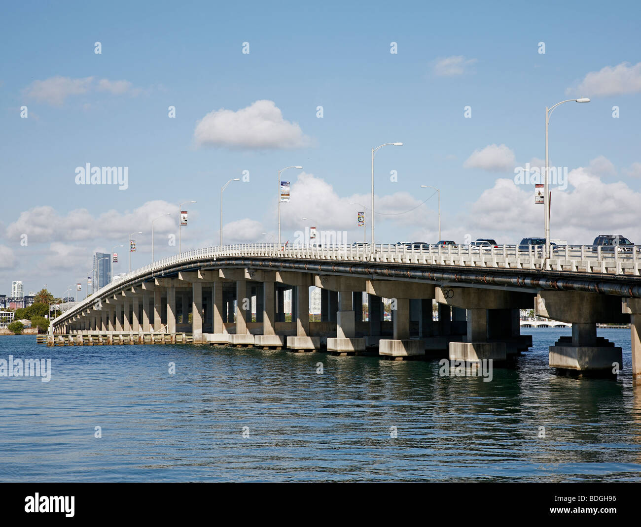 Bridge in Miami crossing from South Beach to Miami Downtown Stock Photo