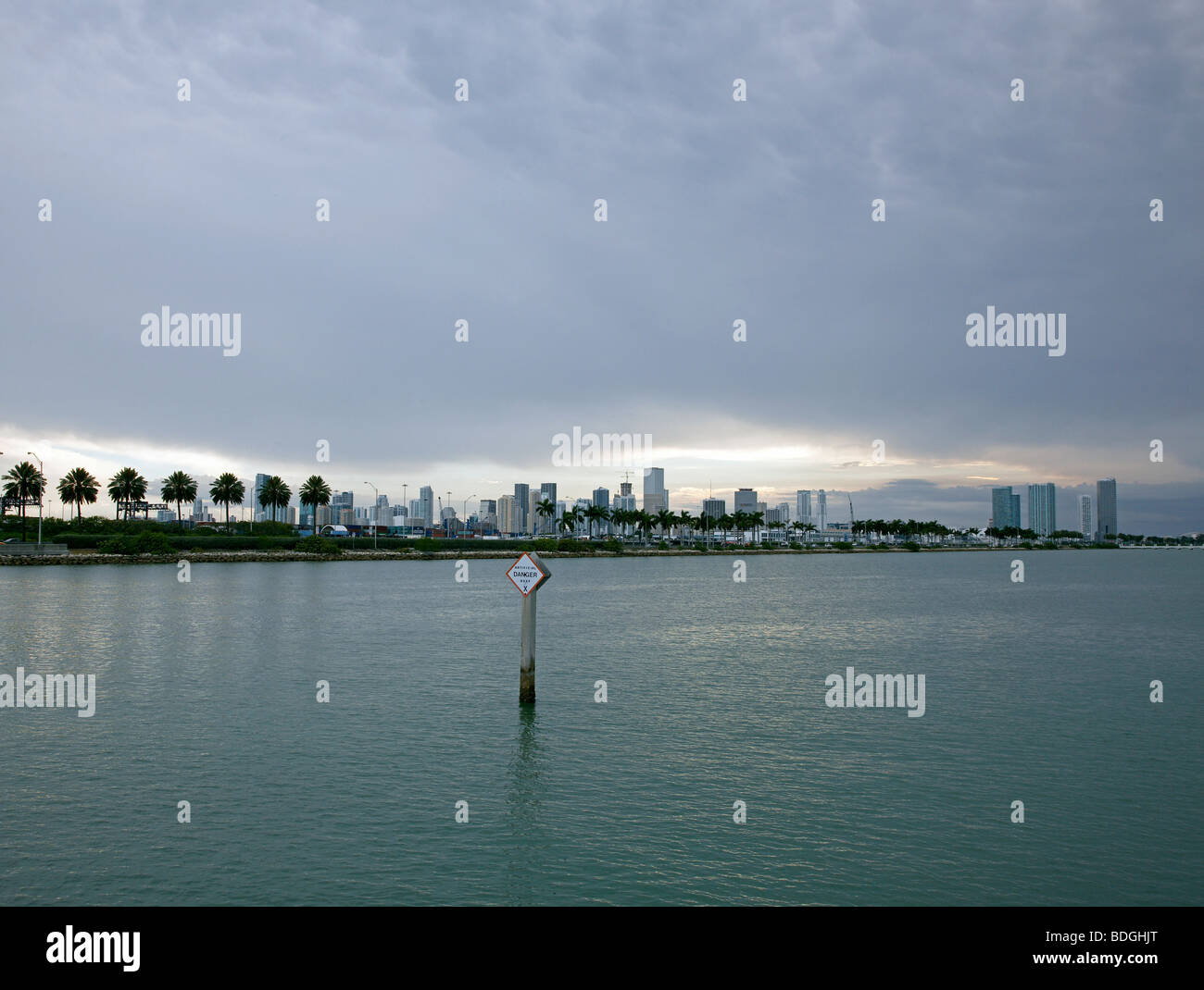 view of Downtown Miami from across the bay Stock Photo