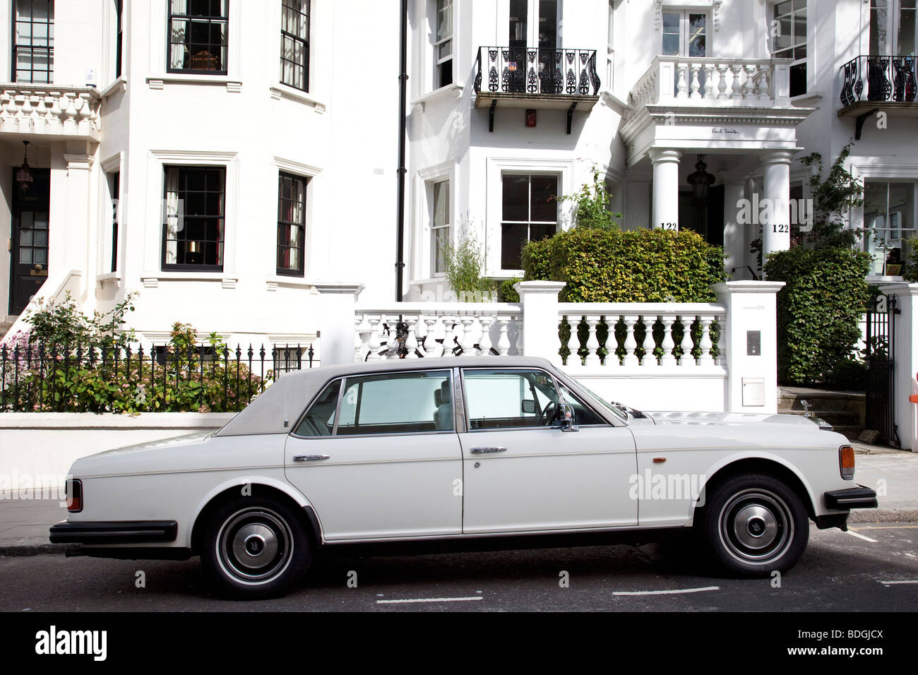 White Rolls Royce car and homes, Notting Hill, West London. Stock Photo