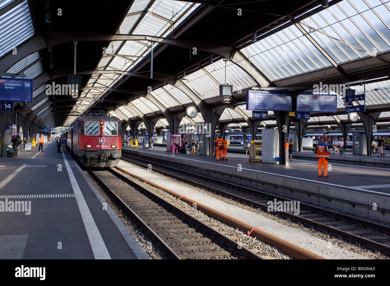 Train arriving at Zurich main railway station Switzerland Stock Photo