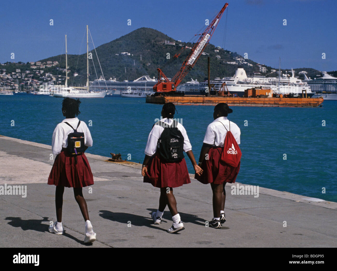 Uniform afro school girls outdoor young people walking street scene hi