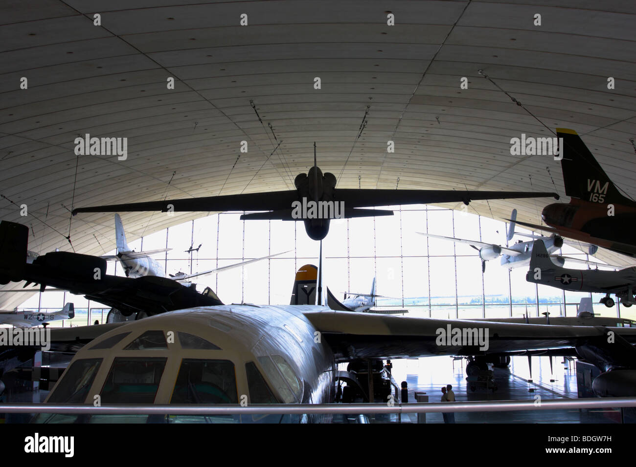 Rear aspect of ceiling mounted Lockheed U2C aeroplane,stationed amongst wonderful examples of American classic aircraft. Stock Photo