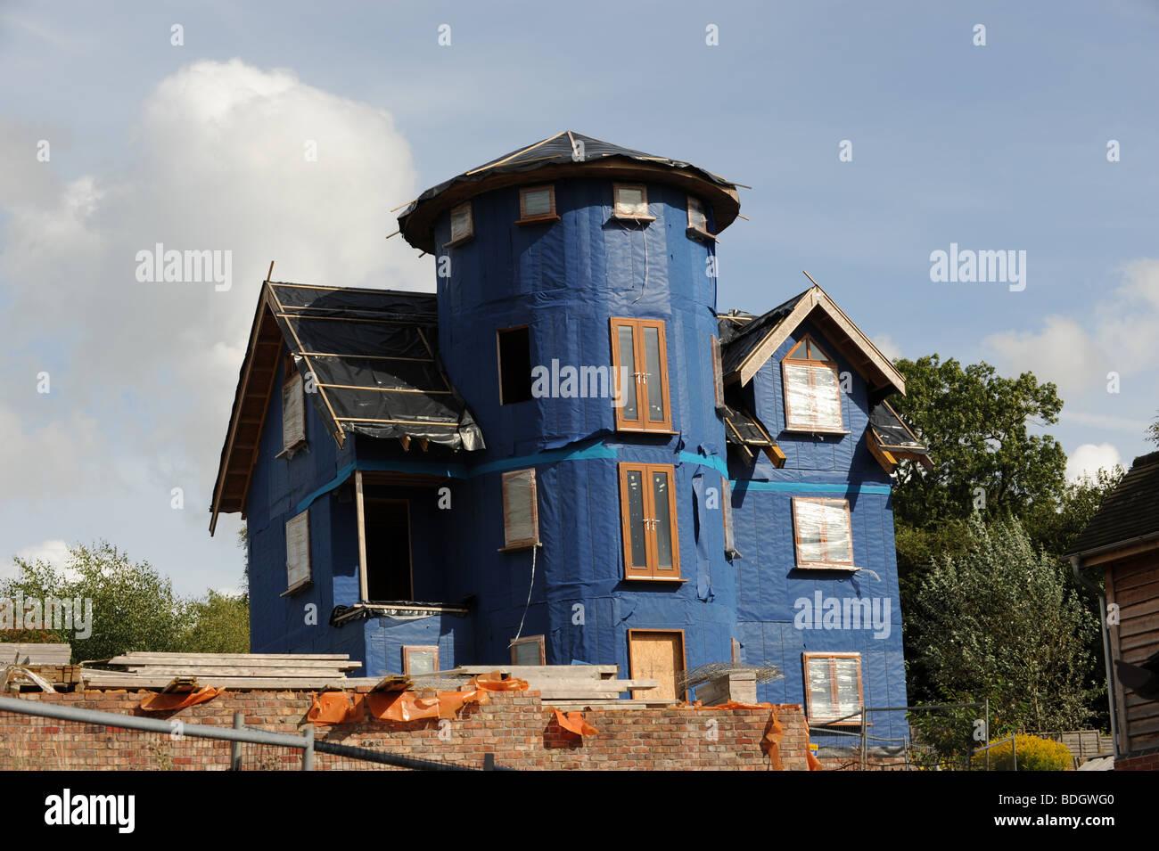 Eco houses under construction at the Wintles in Castle