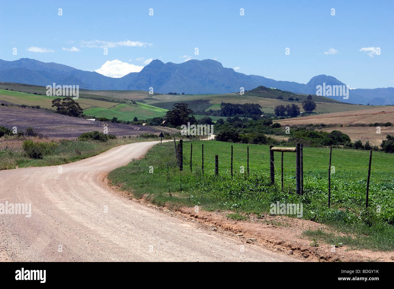 Dirt Road off the R62 in Barrydale, Western Cape, South Africa Stock Photo