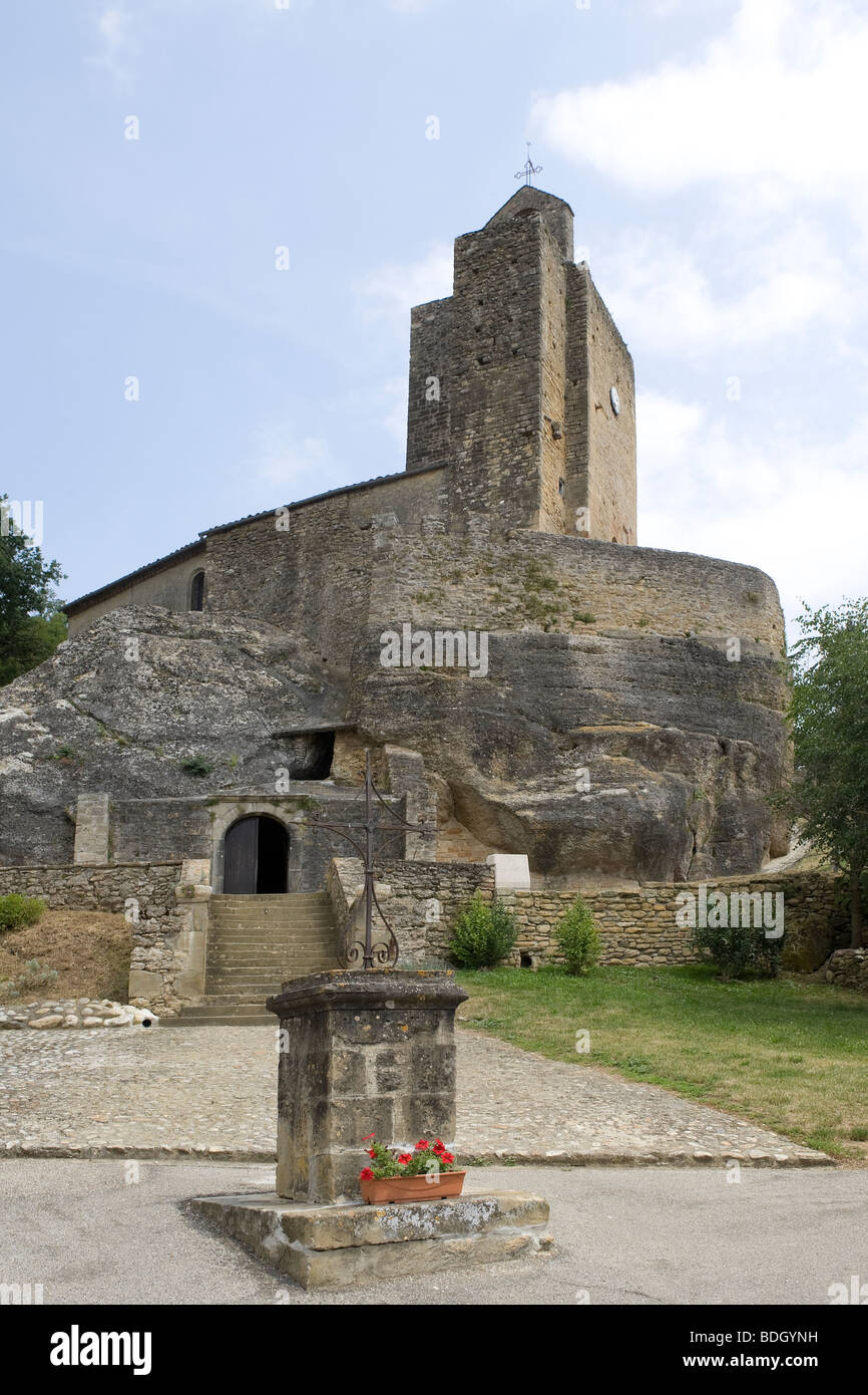 Rock church of Sainte-Marie, Vals, Ariege, France Stock Photo