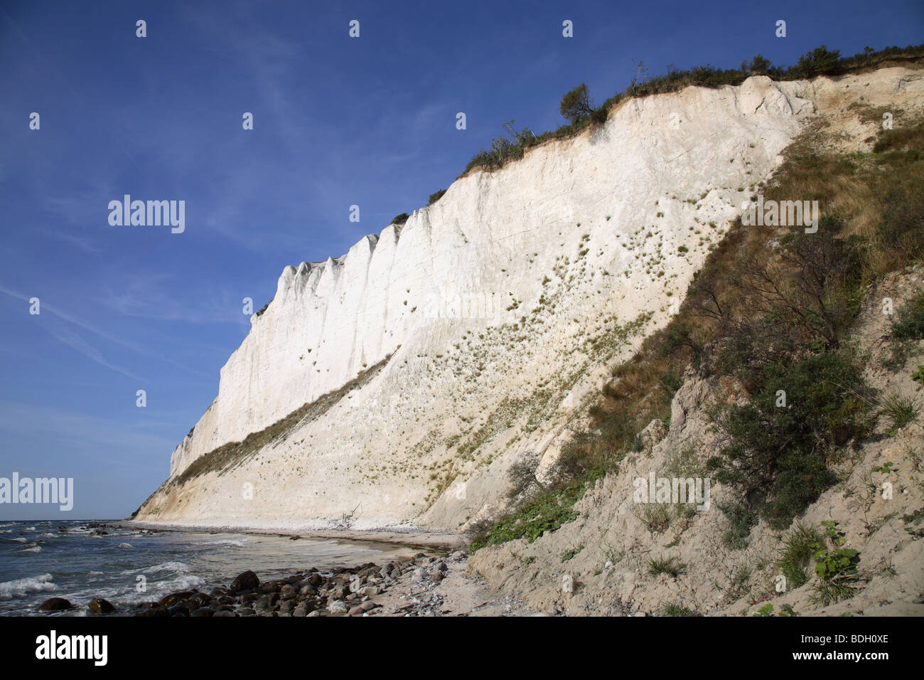 The steep white, chalk cliffs at Møn, Møns Klint, Zealand,Denmark Stock