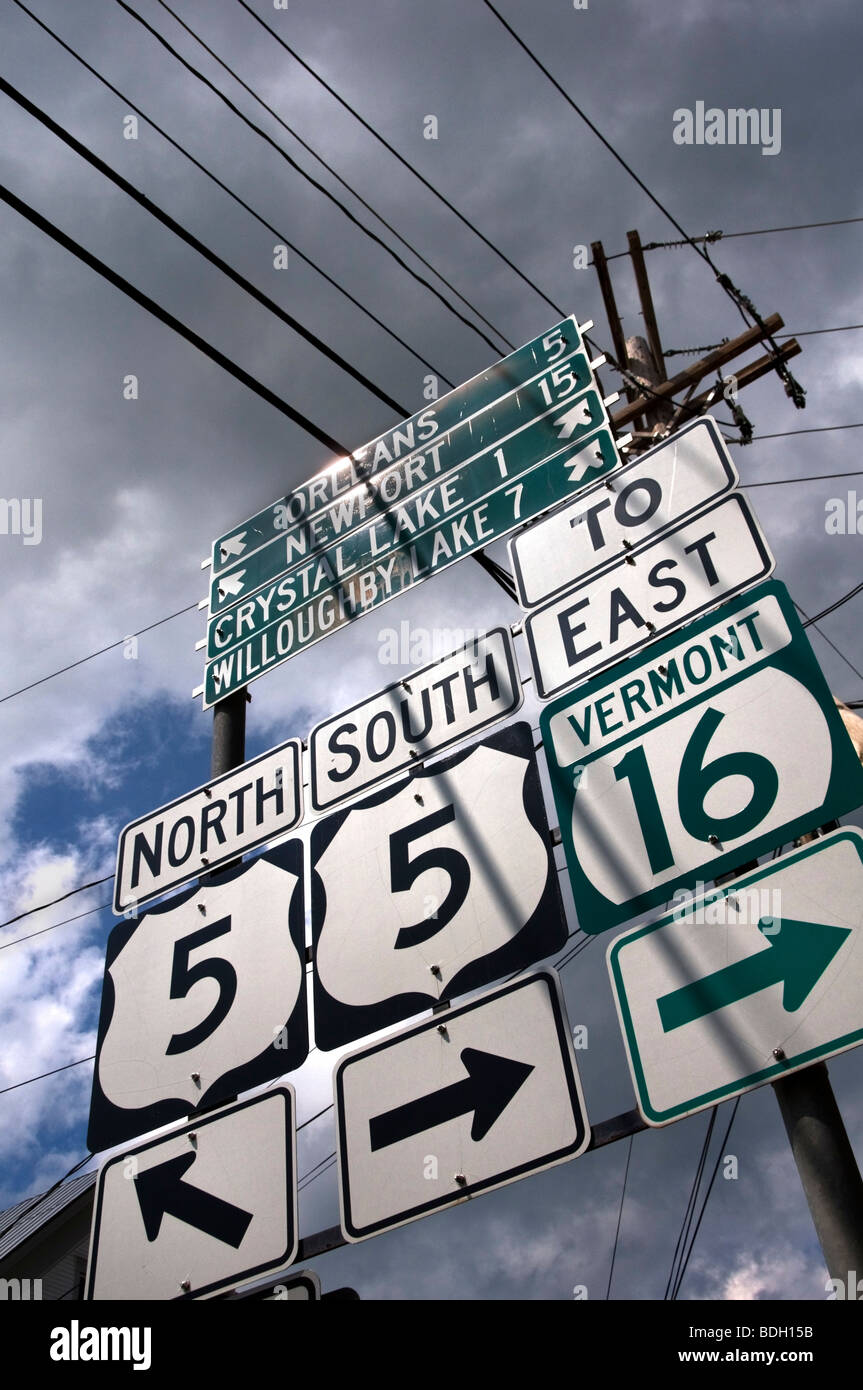 US road signs at Barton in Vermont Stock Photo
