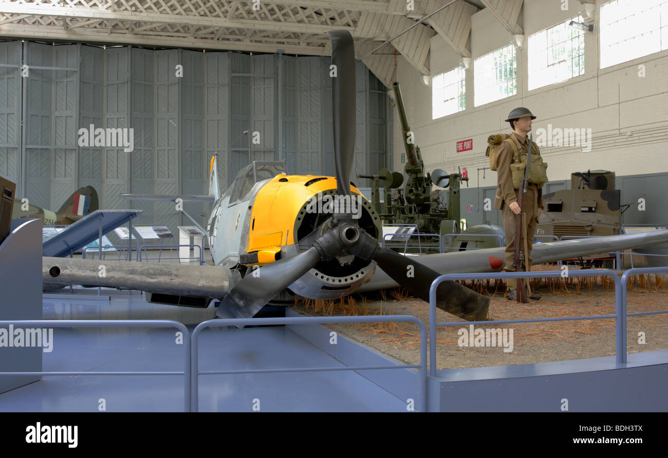 On display in Hangar 4 at IWMD,this Messerschmitt Bf 109 was salvaged after crashing during the Battle of Britain. Stock Photo