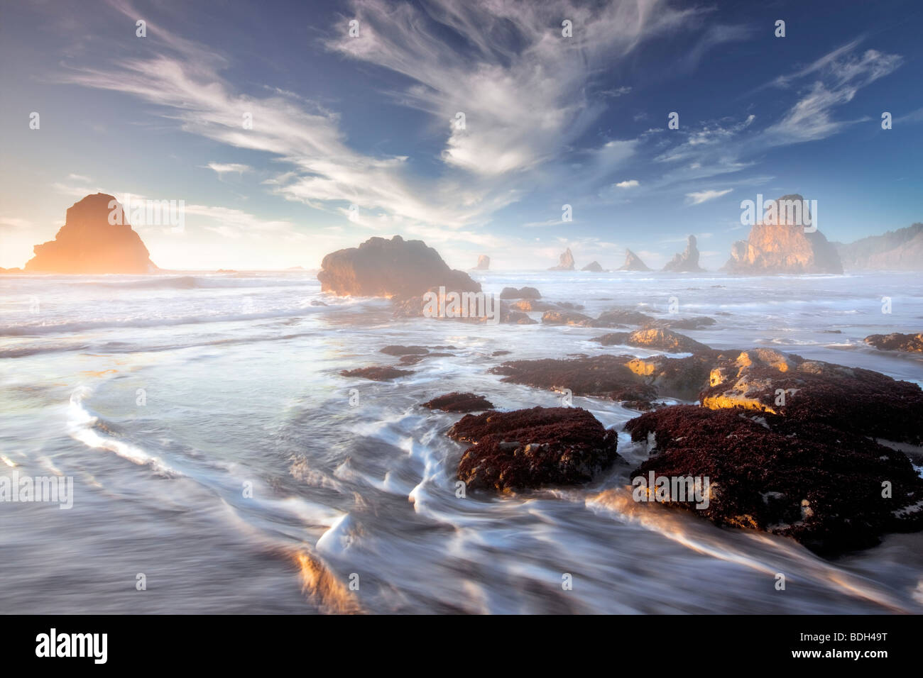Pacific coast with interesting clouds near sunset. Samuel H. Boardman State Scenic Corridor. Oregon Stock Photo