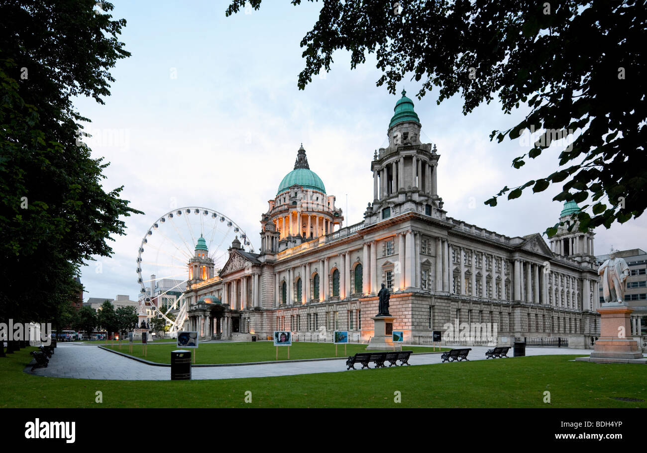 Belfast City Hall at dusk Donegall Square, Belfast, Northern Ireland Stock Photo