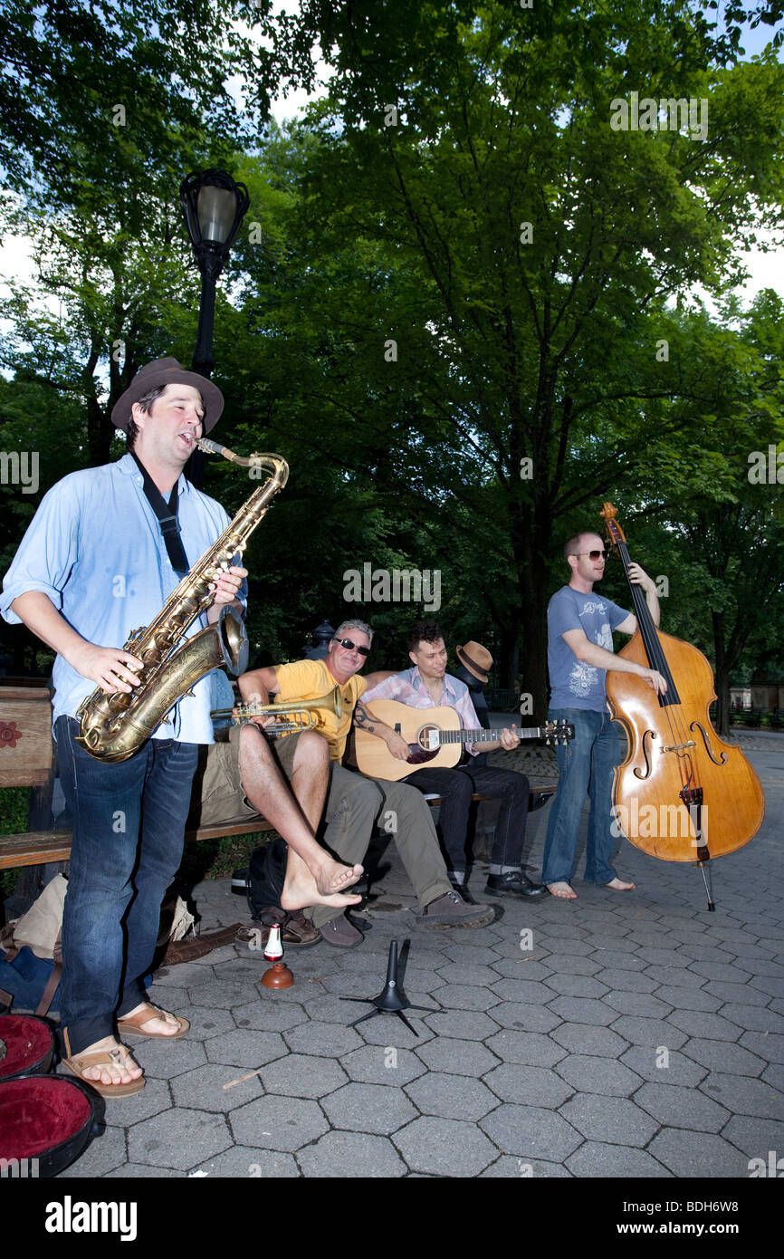 Jazz band performing in Central Park, New York City, USA Stock Photo
