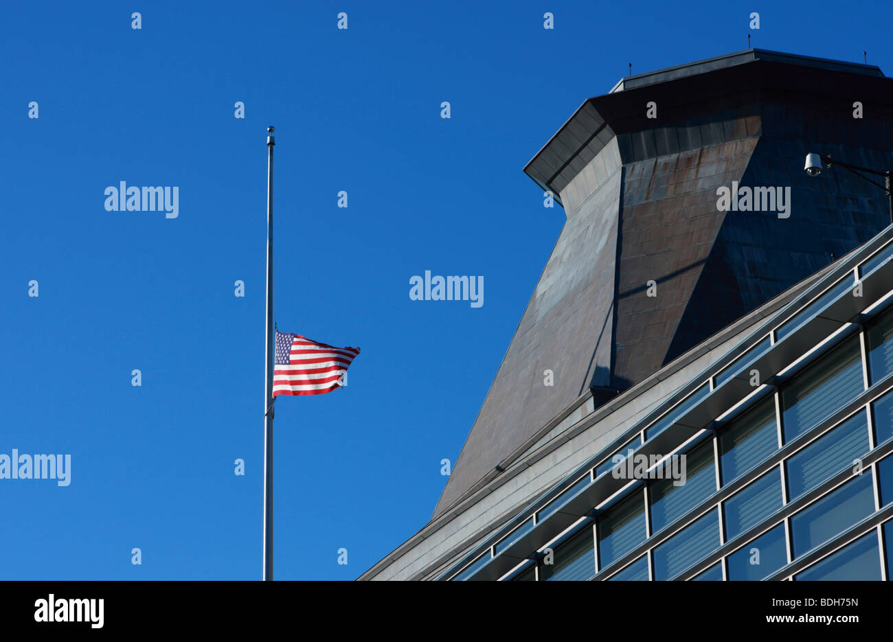 The flag was flown at half-mast on the United States Embassy building ...