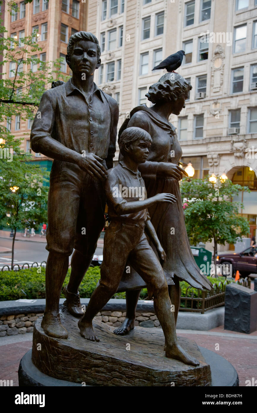 Statue of IRISH IMMIGRANTS along the Freedom Trail - BOSTON, MASSACHUSETTS Stock Photo