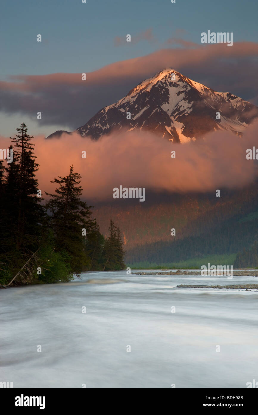 Mount Benson and the Resurrection River, Chugach National Forest, Seward, Alaska Stock Photo