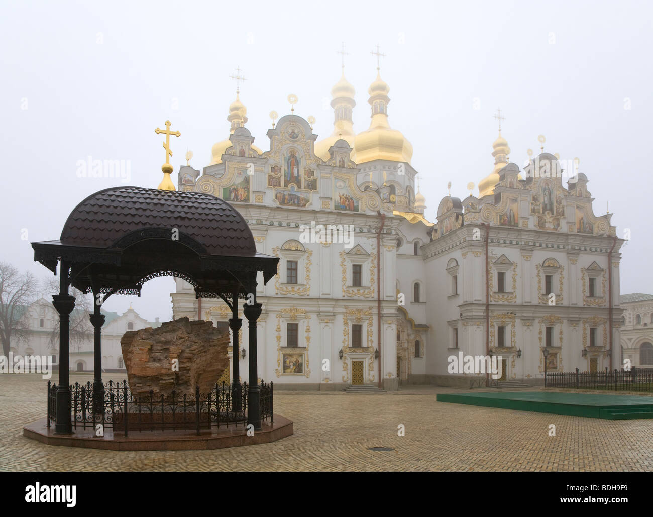 Dull autumn day 'Kyjevo-Pecherska Lavra' view (Ukrainian Orthodox Church, Kyiv City, Ukraine) Stock Photo