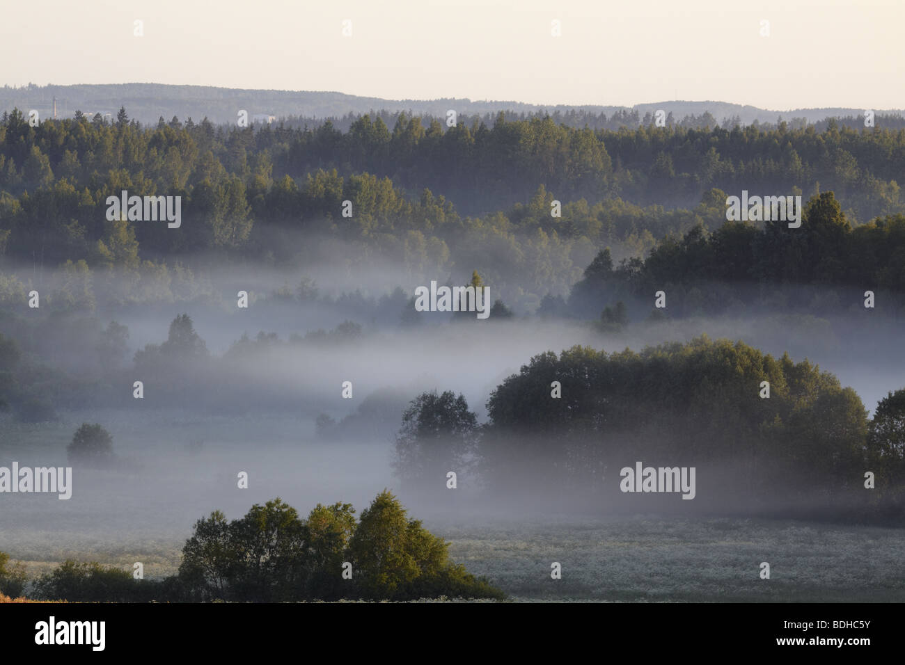 Misty morning near Elva Stock Photo