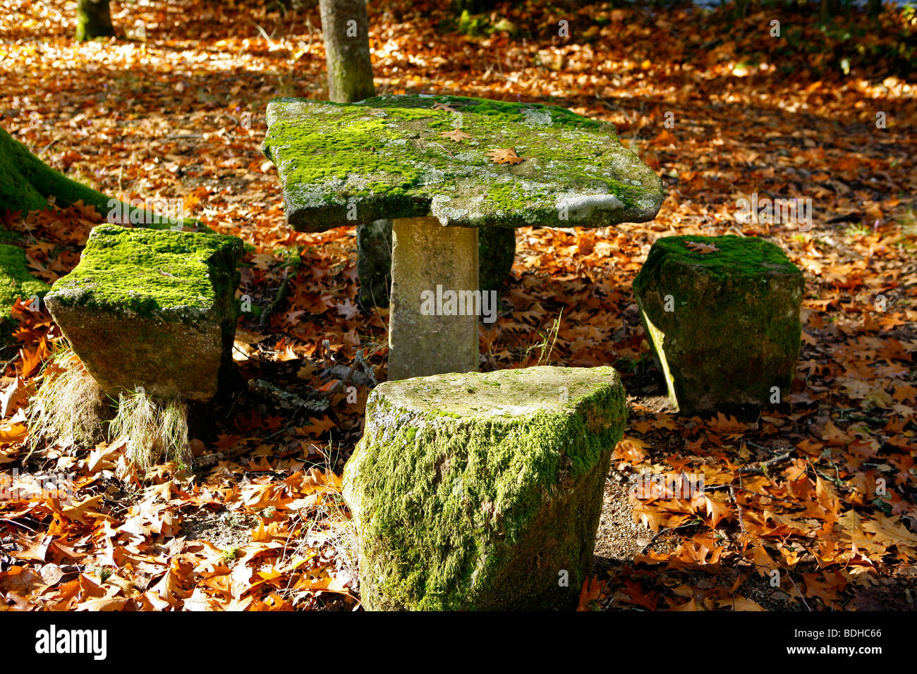 Stone Chairs And Table In Mountain National Park Of Peneda