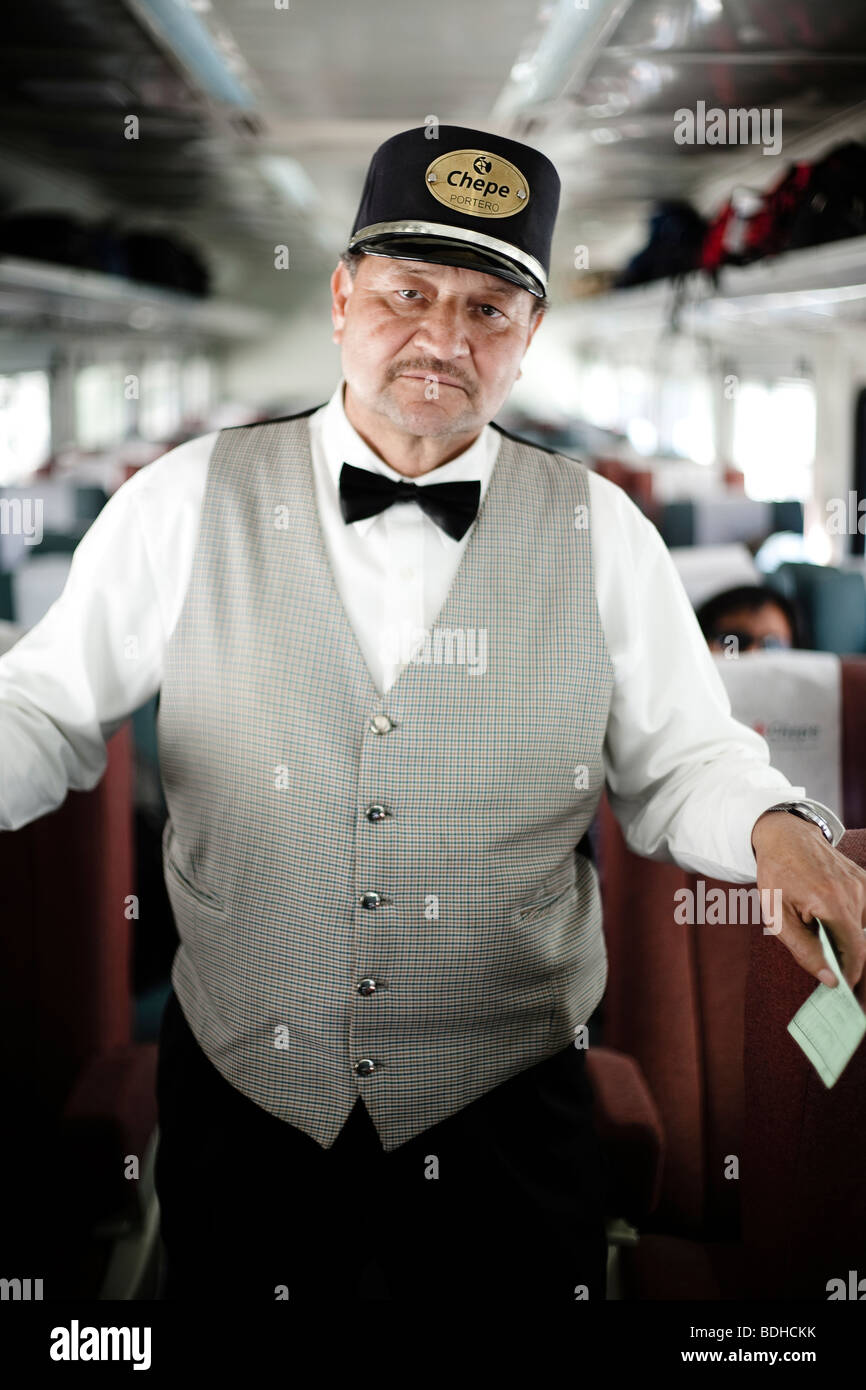Portrait of the guard of a train in Chihuahua, Mexico. Stock Photo