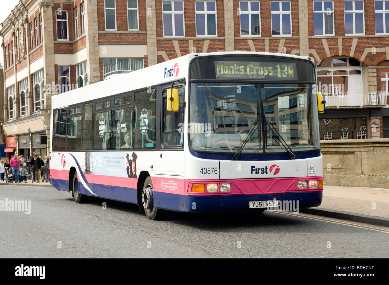 Single Decker Bus In First Livery Heading For Monks Cross In York England Single Decker Bus In First Livery Heading For Monks Cross In York England