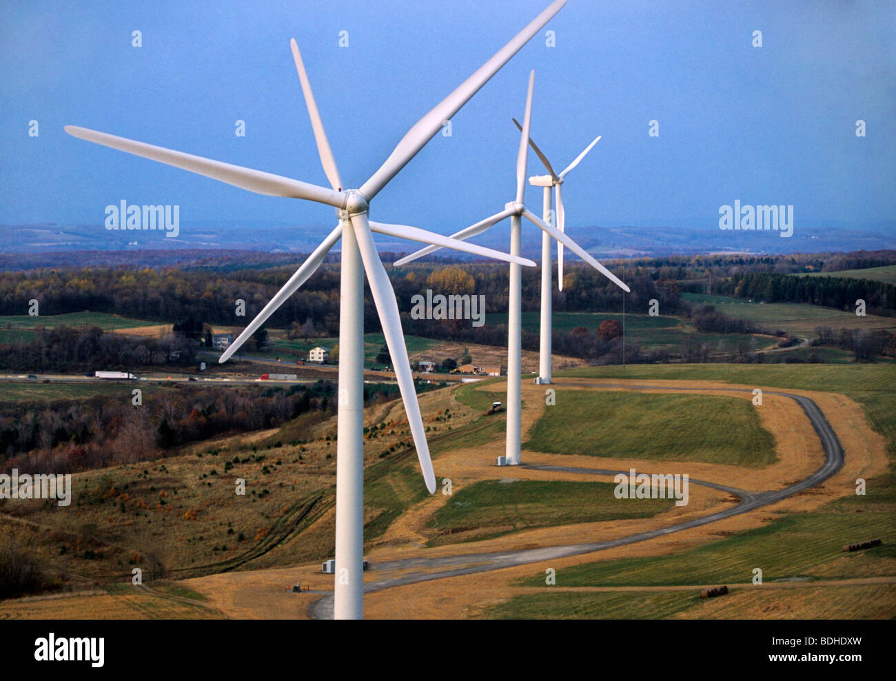 Electricity generating windmills in Sommerset Pennsylvania Stock Photo