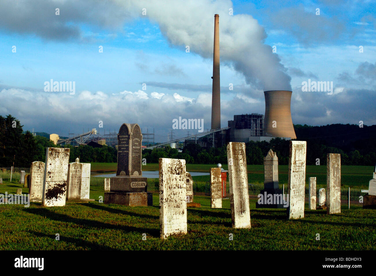 Muskingum River Power Plant in SE Ohio from an old cemetary from the