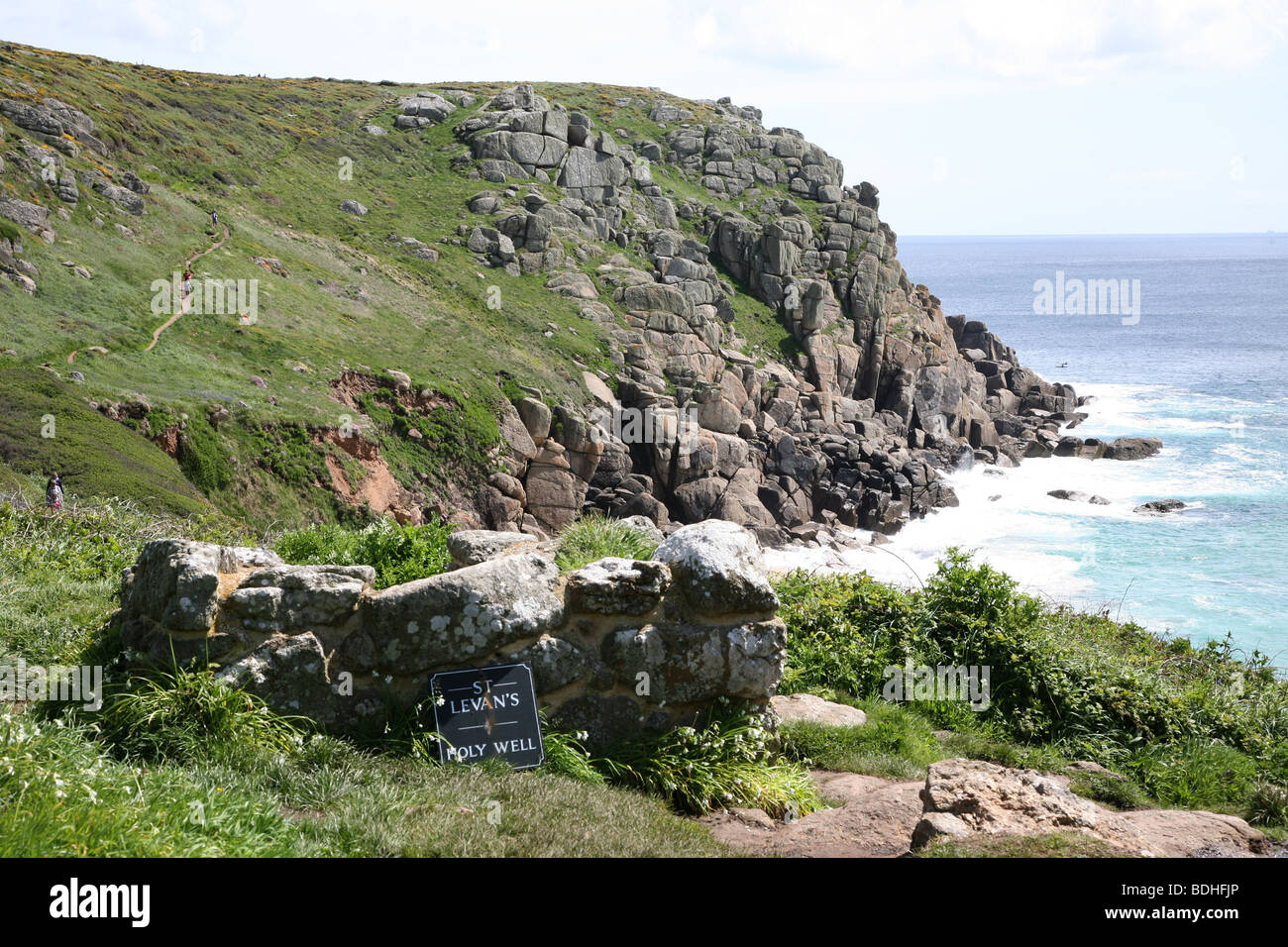 On the cliff at St Levan is St Levan's Holy Well, Cornwall, England, UK Stock Photo