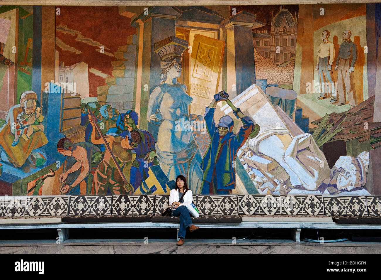 Interior of Oslo City Hall (Radhus), Norway. Detail of the 'Occupation ...