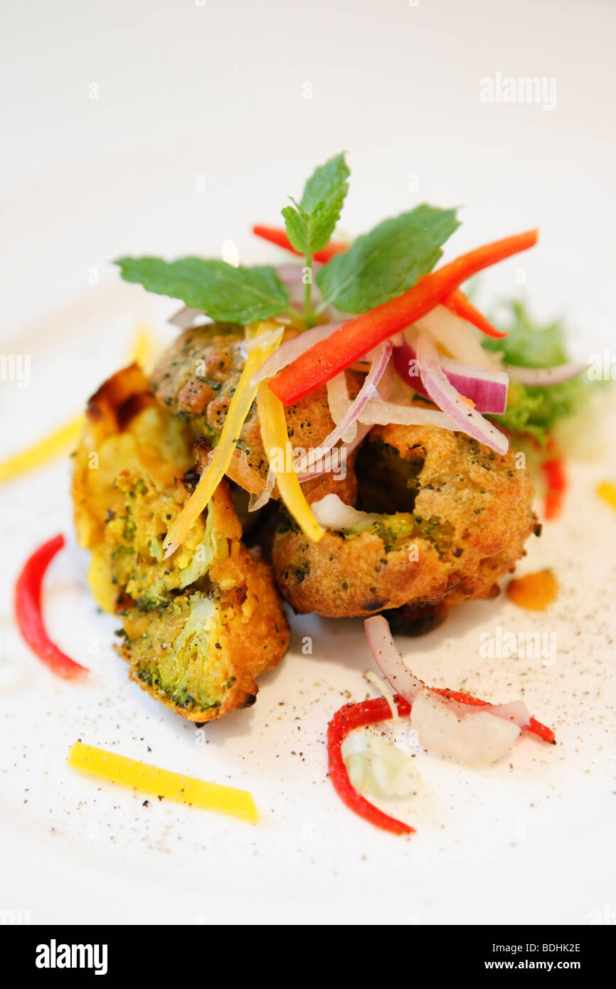 Shimla Pinks Indian Restaurant, food is battered broccoli Stock Photo